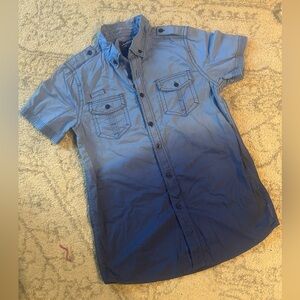 Royal Premium Indigo Men's Casual Blue Ombre Button Down SS Shirt Tie Dye Small